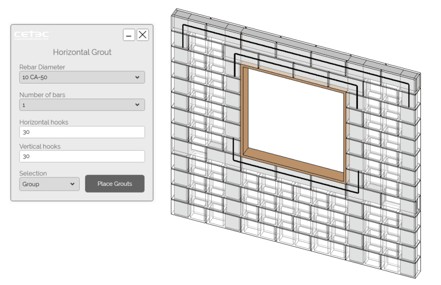 Close-up on Revit rebar detailing in a masonry wall, highlighting precision in construction planning.